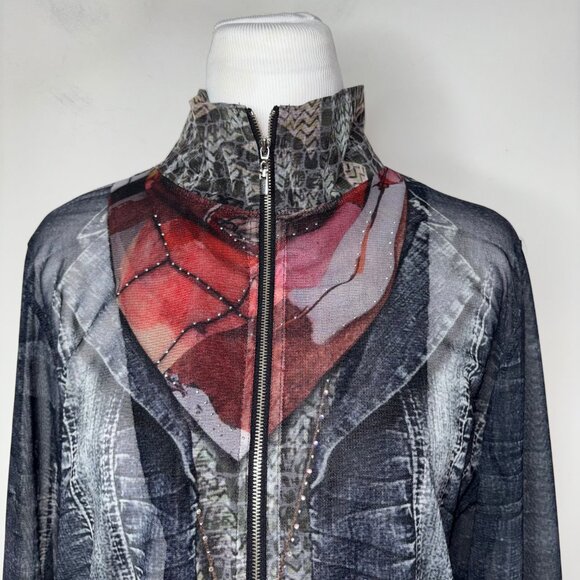 Damee Blue Polyester Mesh Trompe L’oeil Zip-Up Jacket Women’s M Art to Wear - Picture 5 of 12